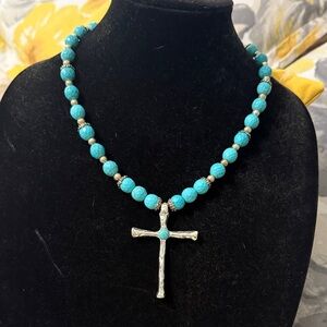 Turquoise Beaded Cross Necklace - Women Jewelry